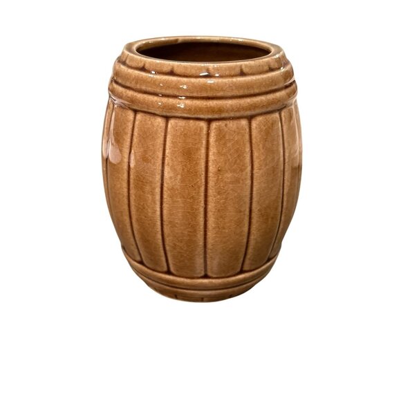 Vintage Orchids Of Hawaii Brown Ceramic Barrel Mug Made In Japan - Picture 1 of 3